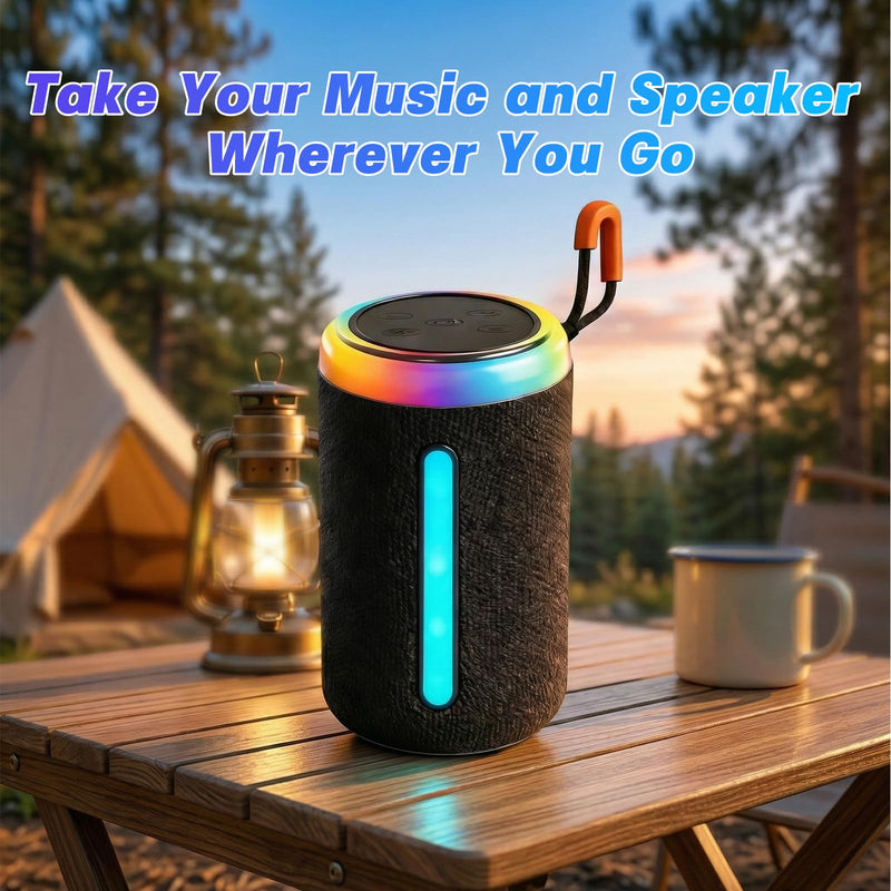 Portable Bluetooth Speaker with Vivid RGB LED Light Show, Textured Fabric Compact Wireless Speaker, Rich Bass, Outdoor/Indoor/Party, Perfect for Gift (Black) Black