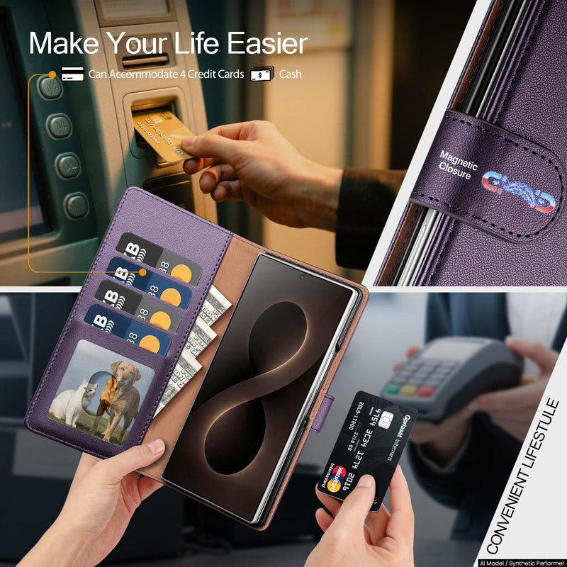 for Samsung Galaxy Z Fold8 Ultra Wallet Case with Credit Card Holder Slots,RFID Blocking PU Leather Flip Kickstand,Women & Men Shockproof Cover Folio Phone Case for Fold 8 Ultra,Dark Purple Dark Purple for Galaxy Z Fold 8 Ultra