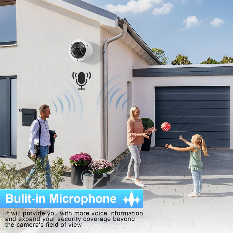 5MP Security PoE Camera, Outdoor Dome IP Surveillance Camera IK10, Built-in Mic, 2.8mm Lens Wide Angle 110°, Night Vision 100ft, Human&Vehicle Detection, No PT Supported, IND5GR54A (White) WHITE