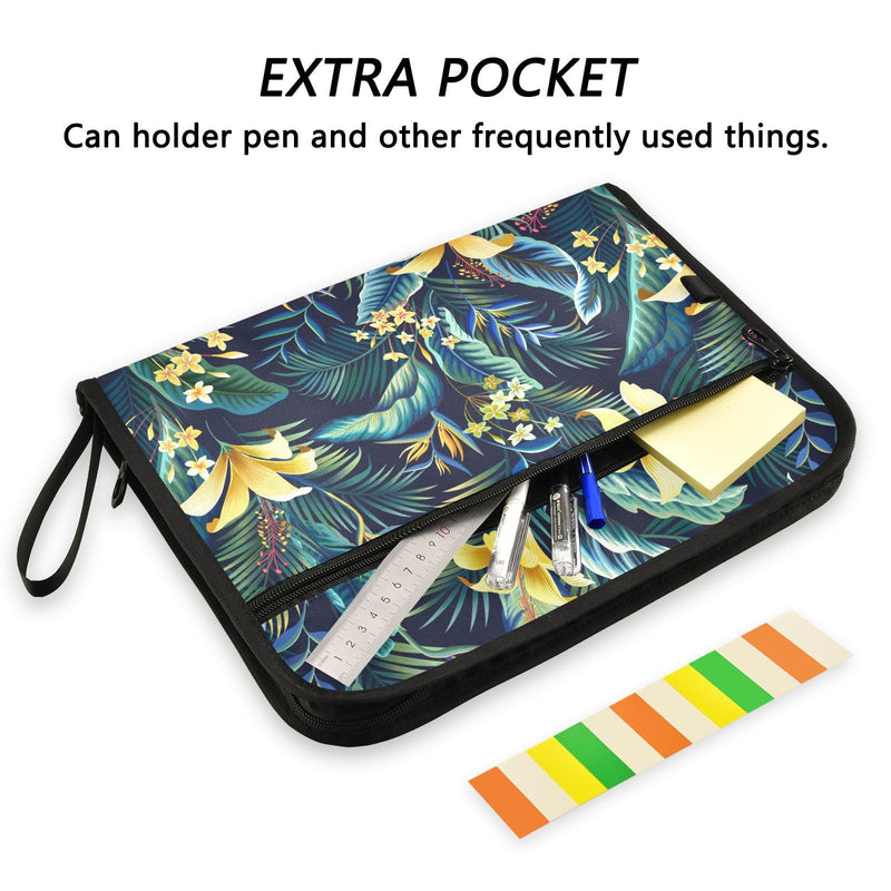 Hibiscus Plumeria Palm File Folders,Plastic Folders with 13 Pockets,Expandable File Folder for Documents School Students Office,Aesthetic Folder with Labels A4 Letter Size Multi 26