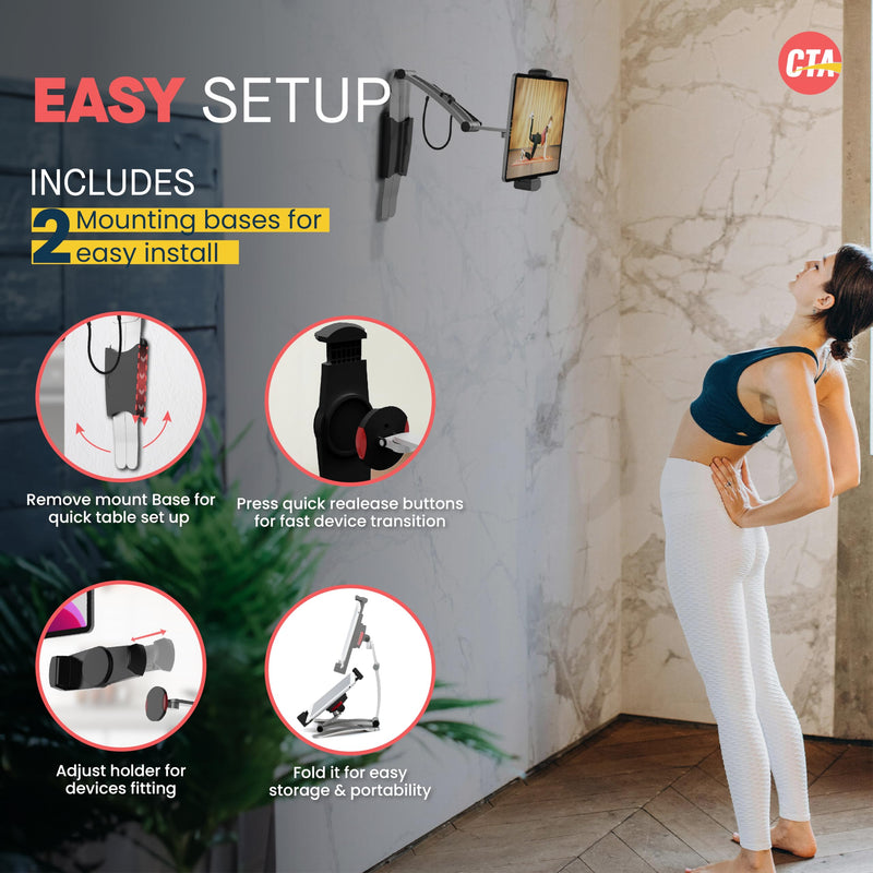 3-in-1 Mount Stand – CTA Multi-Flex Tablet Base and Support Installs on Walls or Folds for iPad 10th Gen 10.9" - 7/8/9 Gen 10.2” - Air 4 - Pro 11” - Galaxy Tab S3 - Silver (PAD-KMSB) Non-Security Black