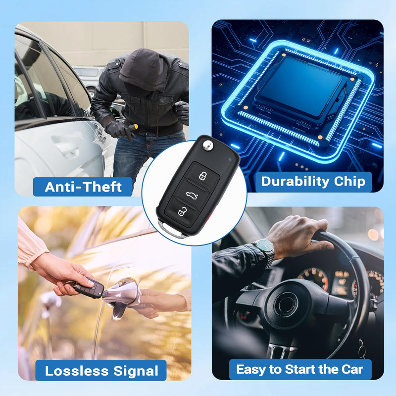 Key Fob Fit for Volkswagen Beetle 2012-2016 VW CC Eos Golf GTI Jetta Passat | Fits for VW Tiguan Touareg 2011 2012 2013 2014 2015 2016 Car Keyless Entry Remote Control NBG010180T 315 MHz