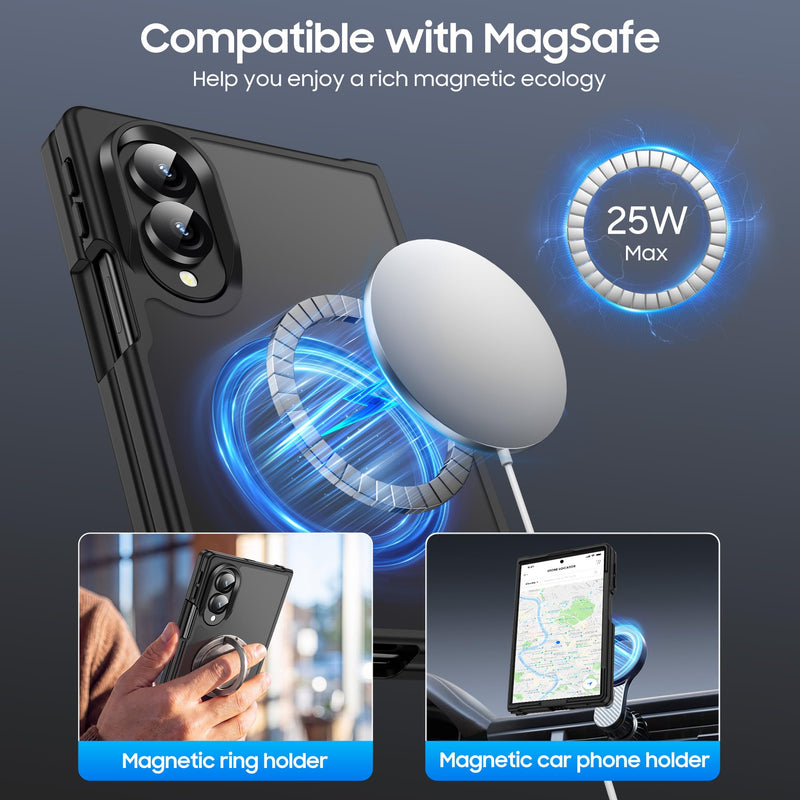 MAKAVO Magnetic for Samsung Galaxy Z Fold 8 Case, for MagSafe, Black | Compatible with MagSafe, Slim Translucent Matte Finish, Hard PC Back & Soft TPU Bumper, Shockproof Protection