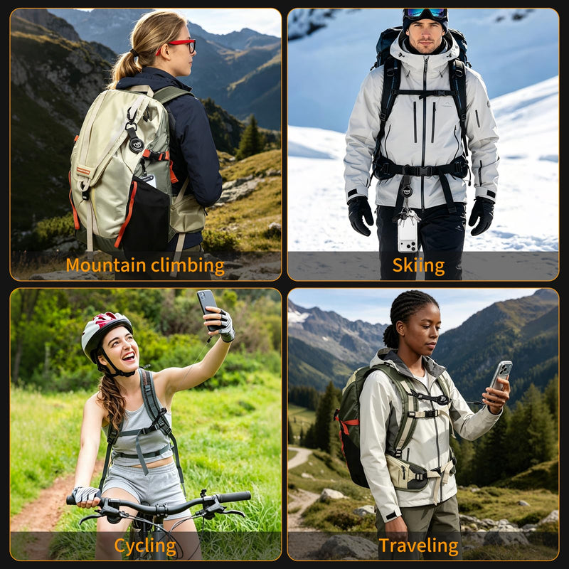 Anti-Theft Retractable Phone Lanyard and Phone Tether, 1 Pack | Triangle locking carabiner, phone strap and universal anchor with 28 in steel cord for travel, hiking, skiing and outdoor use Triangle Black 1