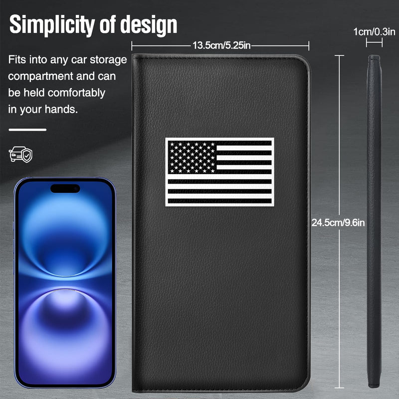 Car Insurance and Registration Card Holder | for BMW Ford Tesla Cadillac All Cars | Store Cards, ID License & Essential Documents | Premium Leather with Magnetic Closure Black+white Flag