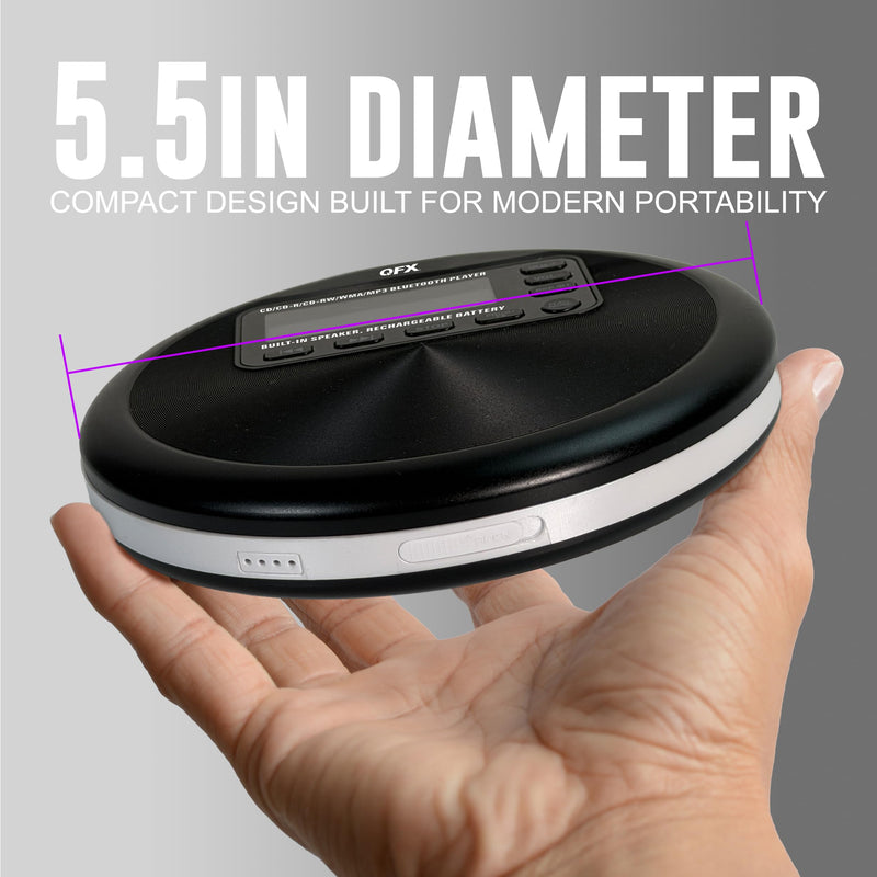 QFX Portable CD Player with Bluetooth and Built-in Speaker, RETRO-30 | 8-Hour Battery, Anti-Shock, Plays CD/CD-R/MP3-CD, Rechargeable Disc Player for Home and Travel, Earphones Included