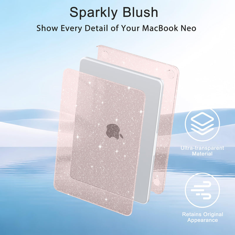 MecBevia Compatible with MacBook Neo Case 13 inch 2026 A3404 A18 Pro Chip | 4-in-1 Kit, Neo Hard Shell Case Cover & Keyboard Cover & Screen Protector & Type C, Sparkly Blush