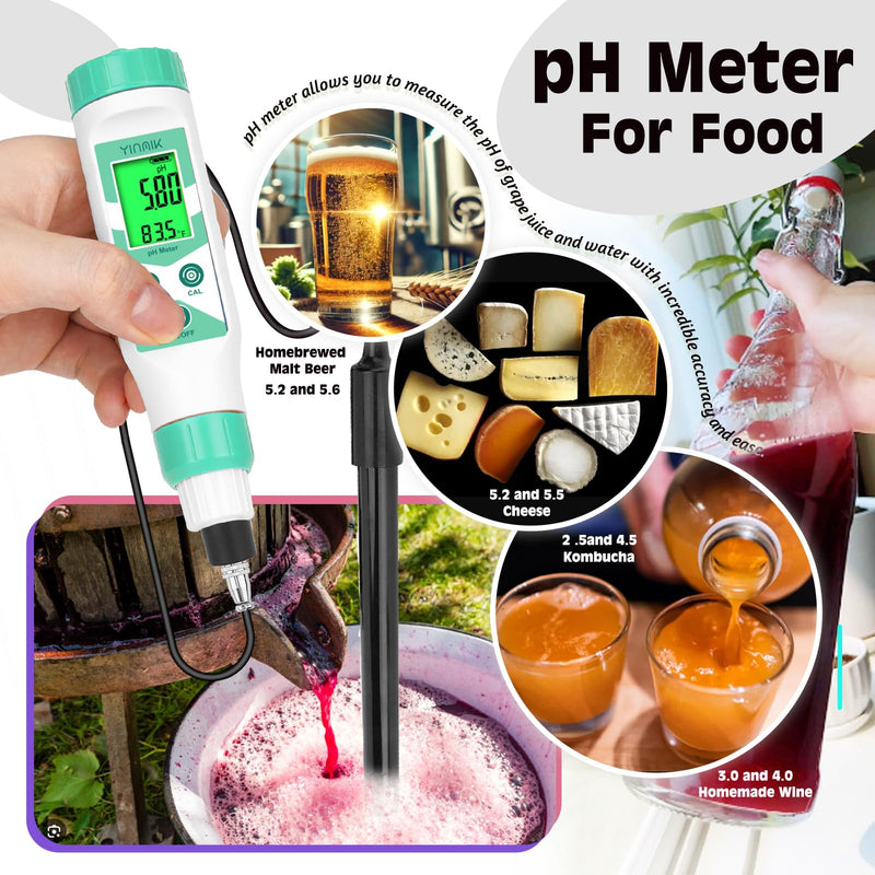 Smart pH Meter for Laboratory, Digital pH Tester, Accurate Hydroponic pH Test Kits, pH Meter with line for Pool Aquarium Water Treatment Accurately Measure and Monitor pH in Wide Range of Media