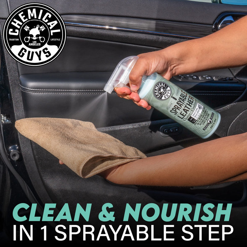 Chemical Guys SPI_103_16 Sprayable Leather Cleaner and Conditioner in One for Car Interiors, Apparel, and More (Works on Natural, Synthetic, Pleather, Faux Leather and More) Leather Scent, 16 fl oz 16 Fl Oz (Pack of 1)