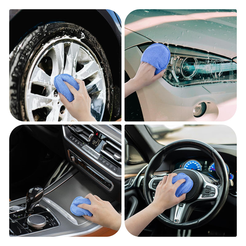 6 PCS Microfiber Wax Applicator Pad with Finger Pocket, 5 Inch Ultra-Soft Car Wax Applicator, Buffing and Detail Polishing Foam Pads for Car Truck Motorcycle Cleaning and Fine Polishing (Blue) Blue