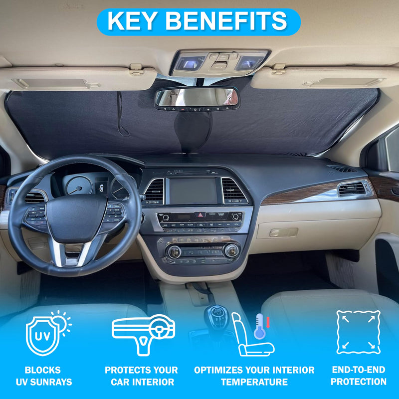 Car Windshield Sun Shade Foldable | Front Windshield Shade for Sun, Heat and UV Rays | Sunshade for Car Front Window and Interior Sun Protection | Medium (28 x 31 inches)