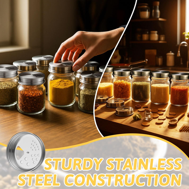 12 Pack Adjustable Spice Shaker Lids for Regular Mouth Mason Jars Stainless Steel Mason Jar Seasonings Dispenser Lids with Shaker and Pour Options for Salt Sugar Flour Seasonings (2.76 Inch) 12 2.76 Inch