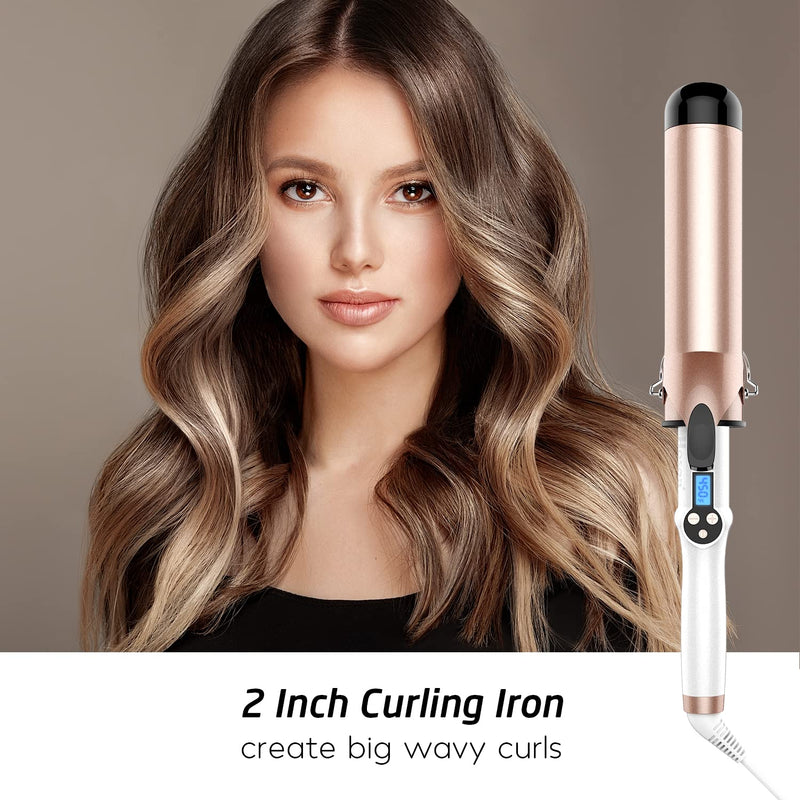  [AUSTRALIA] - Hoson 50mm Curling Tongs Large Barrel for Long Hair, Big Barrel Curling Wand Iron Dual Voltage,Ceramic Tourmaline Coating with LCD Display, Glove Include