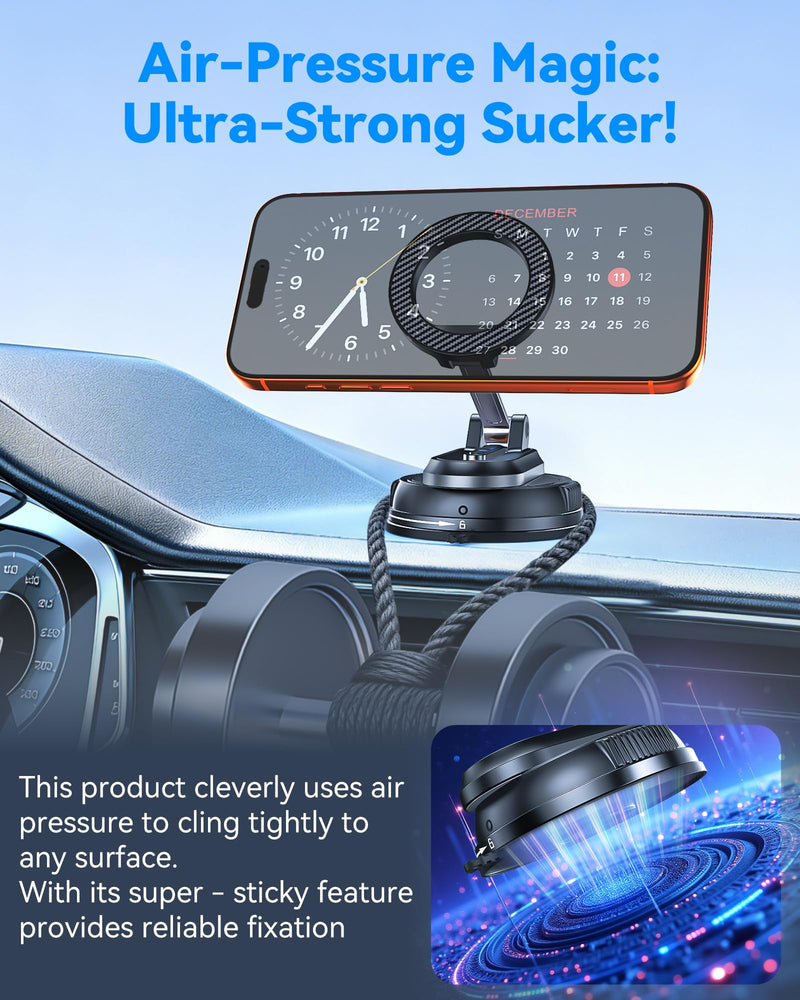 2-IN-1 Detachable MagSafe Car Mount, Vacuum Magnetic Phone Holder for Car | [2800gf Strong Magnet & 89+LBS Suction Base] Phone Holders for Your Car, 360° Adjustable Car Phone Holder for iPhone 17-12 Carbon Fiber