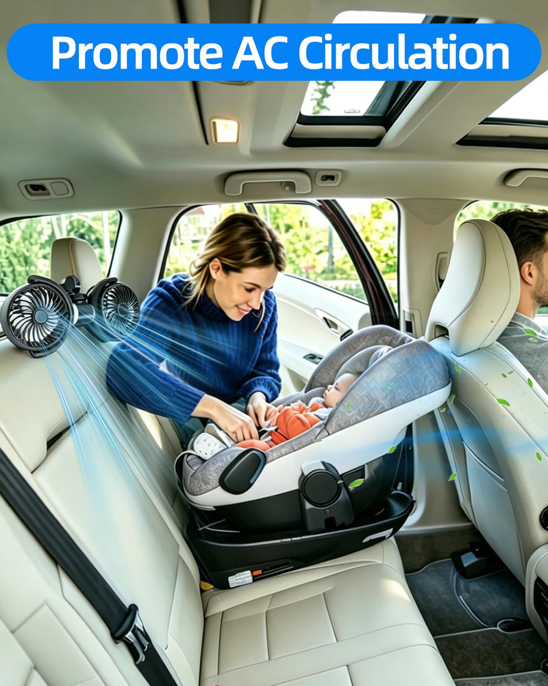 CONPEX Fan for Car Back Seat, Car Fan for Baby Rear Facing, Quiet Brushless Motor, 3-Settings, 360°Rotatable, 5a/2v Usb Carseat Fan for Vehicles Suv Rv