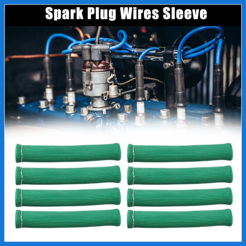 8 Pcs High Heat Shield Engine Spark Plug Wire Boots Protector Sleeve Cover for Car Green Auto Accessories