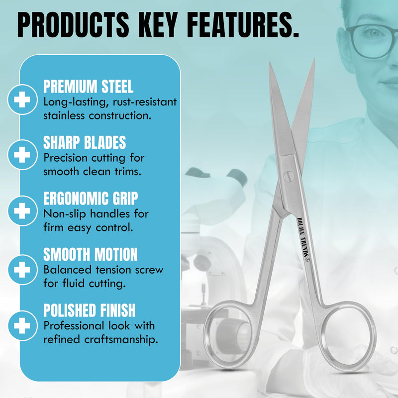 Precise Quality Stainless Steel Surgical Dressing Scissors Medical Dissecting Sharp Scissors Straight General Art Craft Paper Shears (Sharp/Sharp) Sharp/Sharp