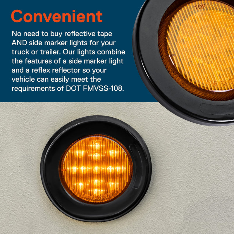 TRUE MODS 4pc 2.5" 12V Amber Round LED Clearance Side Marker Lights [DOT FMVSS 108] [SAE P2] [Reflector Lens] [Grommet & Plugs] [Flush-Mount] [Waterproof IP67] for Boat Trailer Semi Truck RV Peterbilt 4 Pack