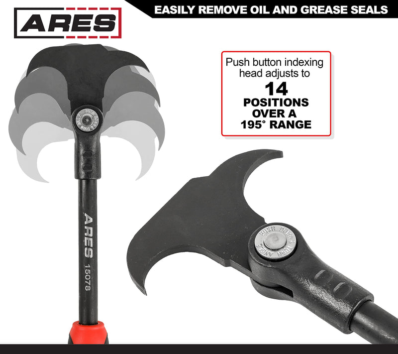 ARES 15078-12-Inch Indexing Seal Puller - 14 Adjustable Locking Positions - Dual Hook Tip Design - Remove Oil and Grease Seals on Cars, SUVs and Light Trucks 12-Inch Indexing Seal Puller