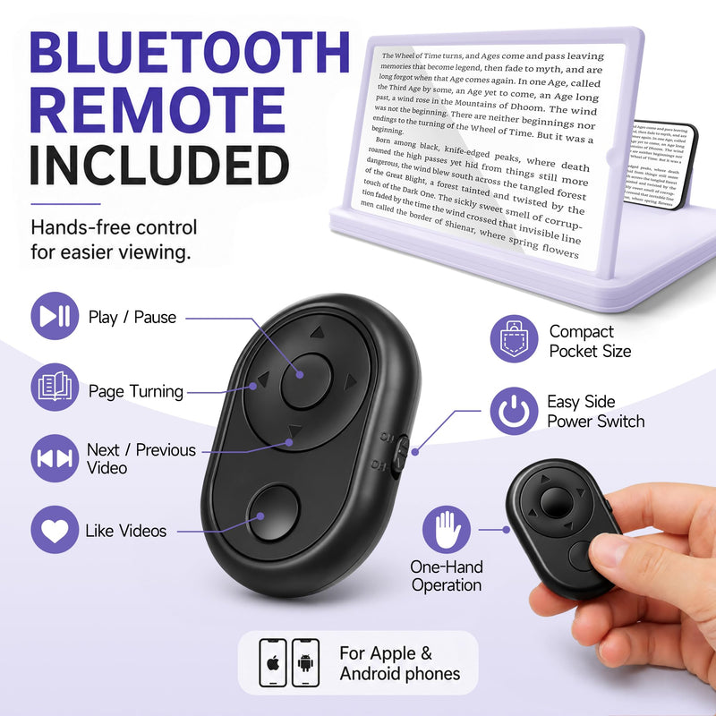 14" Phone Screen Magnifier, Detachable Fresnel Lens, Bluetooth Remote | Anti-Blue Light Phone Screen Magnifier, Horizontal & Vertical Viewing, Detachable Lens, Sliding Case, Cool Gifts