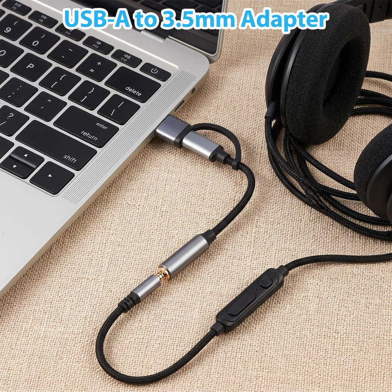 Trinkrittey 2-in-1 USB-C 3.5mm Audio Adapter with Type-A Converter | USB C to 3.5mm Female Headphone Jack Adapter 1/8" AUX Cable Dongle Compatible with Phone 17Pro and More USB C Audio Devices