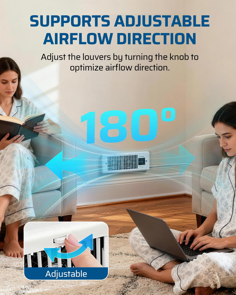 DEWENWILS Register Booster Fan, 4" x 10" Register Holes, 180 Adjustable Grille Vent Fan Booster, Improves Heating & Cooling Vents, Quiet 140 CFM, Panel & Remote Control for Room, Floor, Wall, White 4" x 10"