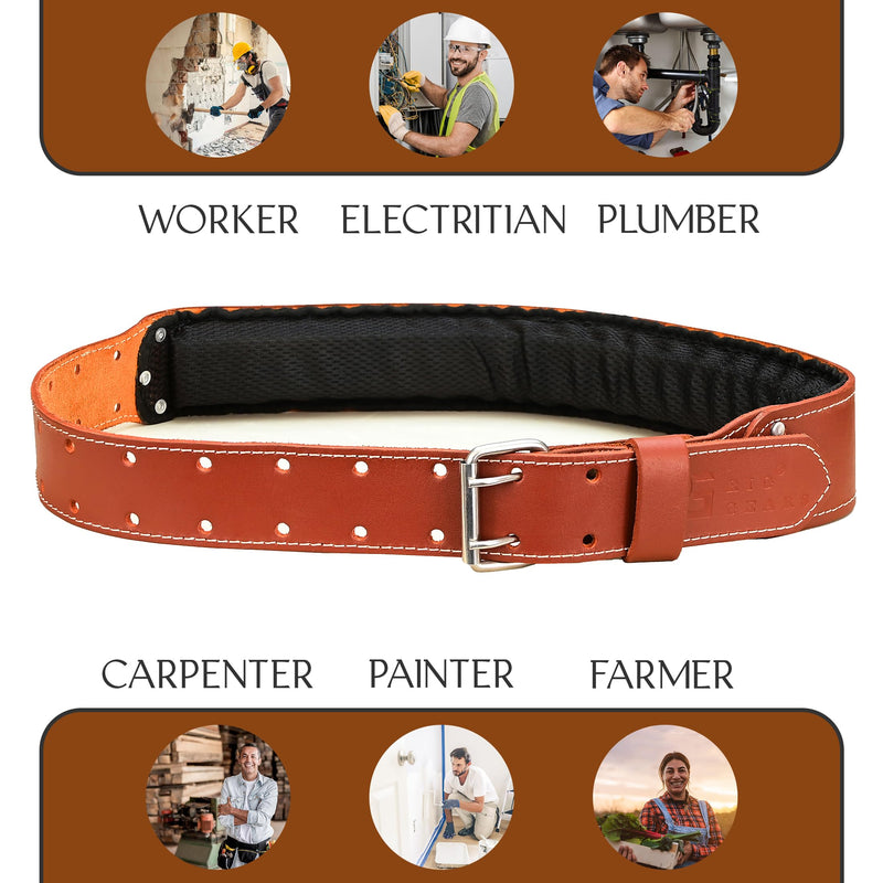 Leather tool belt for men grain leather work belts | 3 inch carpenter constaraction belt multipurpose along with foam padded tool belt 34" to 49" Maroon 302 Standard