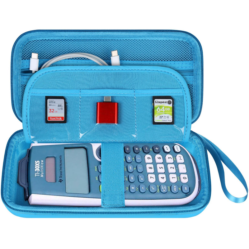 BOVKE Carrying Case for Texas Instruments TI-30XS Multiview/TI-34 Multiview/TI-36X Pro Scientific Calculator, Extra Mesh Pocket for USB Cables Pens Other School Supplies, Blue