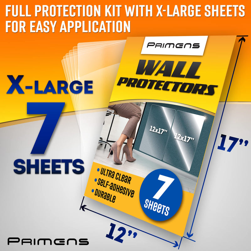 Clear Wall Protector Film Stickers for Kitchens & Offices - Shields Paint from Oil Splashes, Trash, Furniture Scuffs (Transparent, 7 Sheets) Transparent