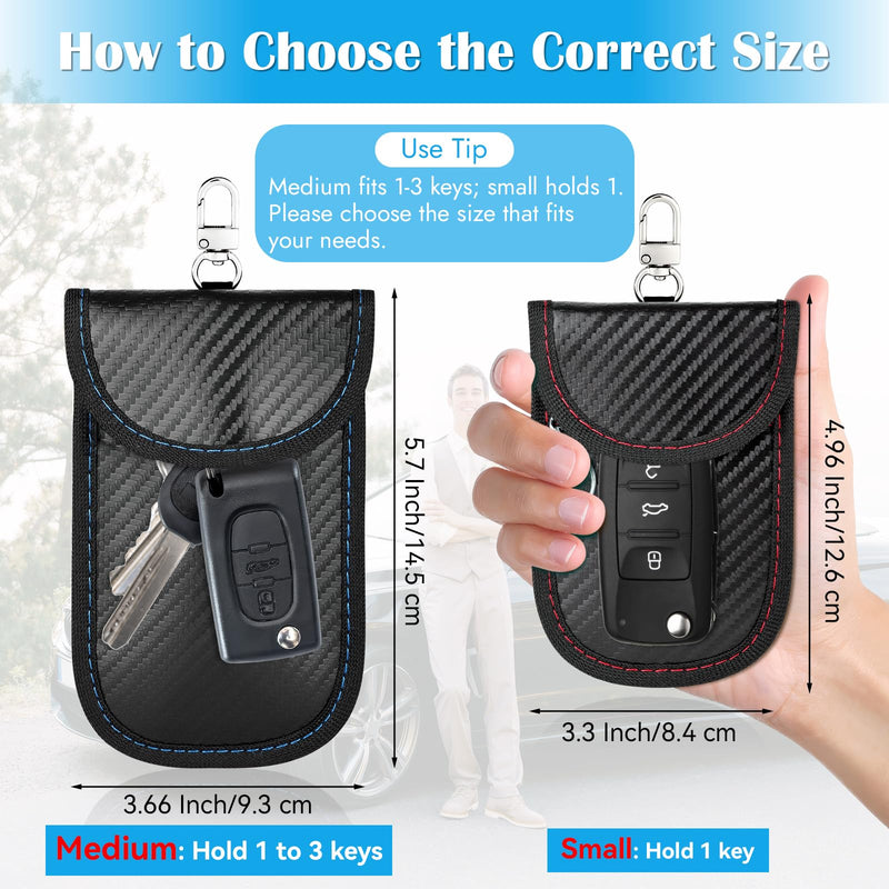 2 Pack Faraday Key Fob Protector, Premium Car RFID Signal Blocking Pouch, Secure Faraday Bag for Car Key Fob, Anti-Theft Case (Red+Blue, Small) Red+Blue