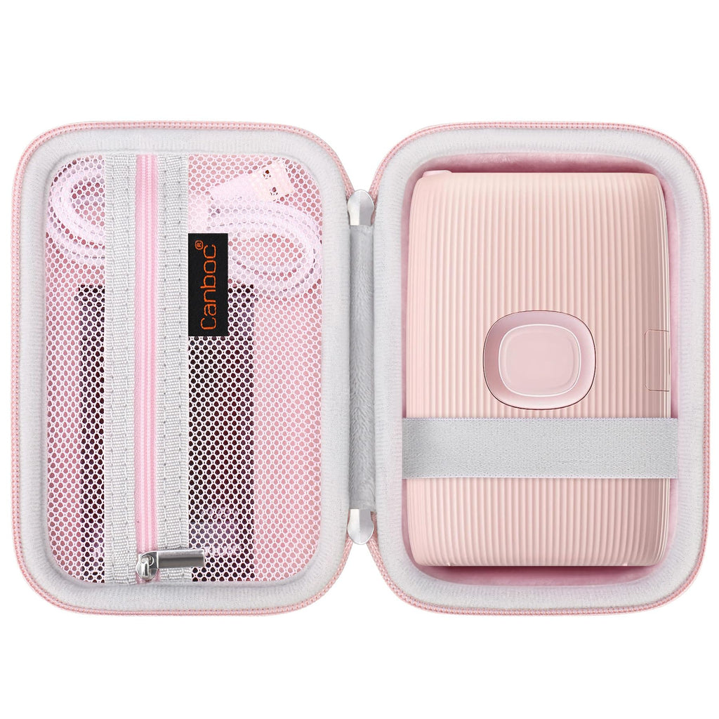 Canboc Hard Case for Fujifilm Instax Mini Link 2/ Instax Mini Link Smartphone Printer/Fujifilm Instax Mini EVO Instant Camera, Mesh Pocket fit Instax Mini Instant Film and Cable, Soft Pink Z-Pink