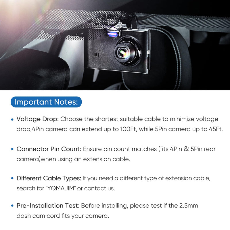 YQMAJIM 2.5mm Dash Cam Rear Camera Extension Cable, (10Ft Thicker) Backup Camera Extension Cord,Reverse Camera Adapter Extension Wire.Mirror Cam Rear View Camera Extension Cable Fits 4Pin&5Pin Dashcam 2.5mm to 4/5P-10Ft