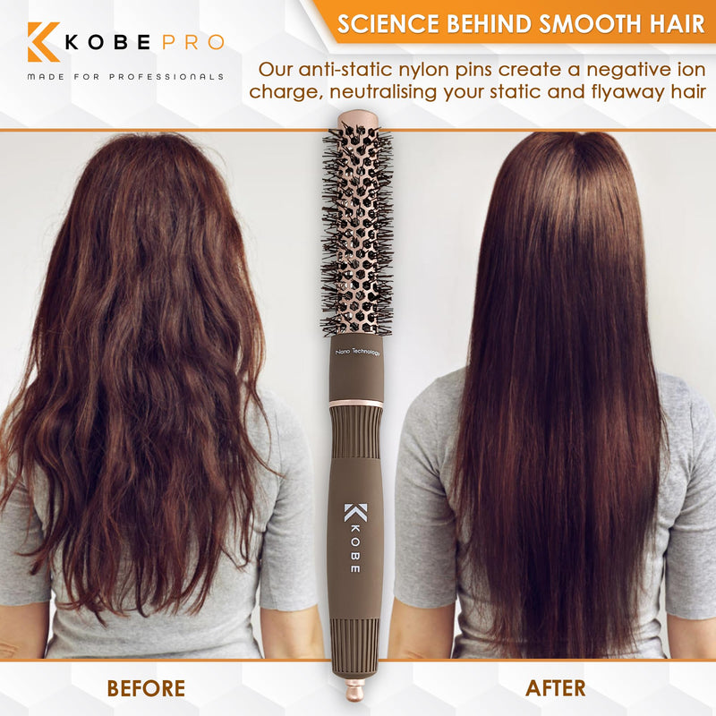 Kobe Professional Heat-Retaining Ceramic & Ionic Round Hair Brush for Blow Drying - With Nanotechnology - 19mm Barrel Brush - Blow Dry Hair Brush,Curling Brush 19 mm