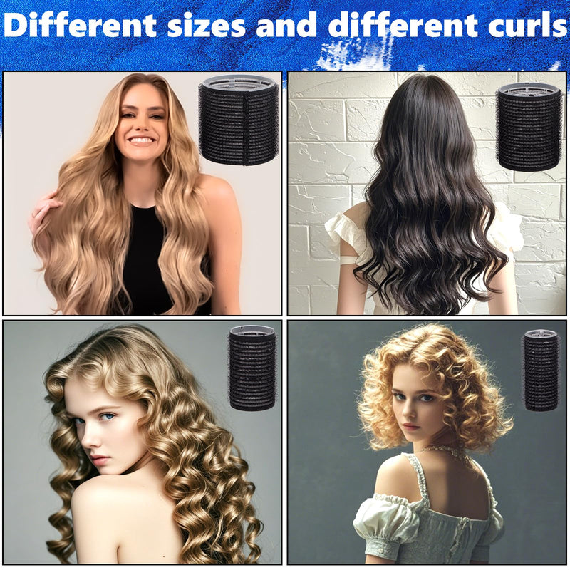54 PCS Hair Rollers with Clips, Black Rollers for Hair, Jumbo Large Medium Small Hair Curlers Rollers for Long Medium Short Thick Fine Hair DIY Hairdressing (Black)