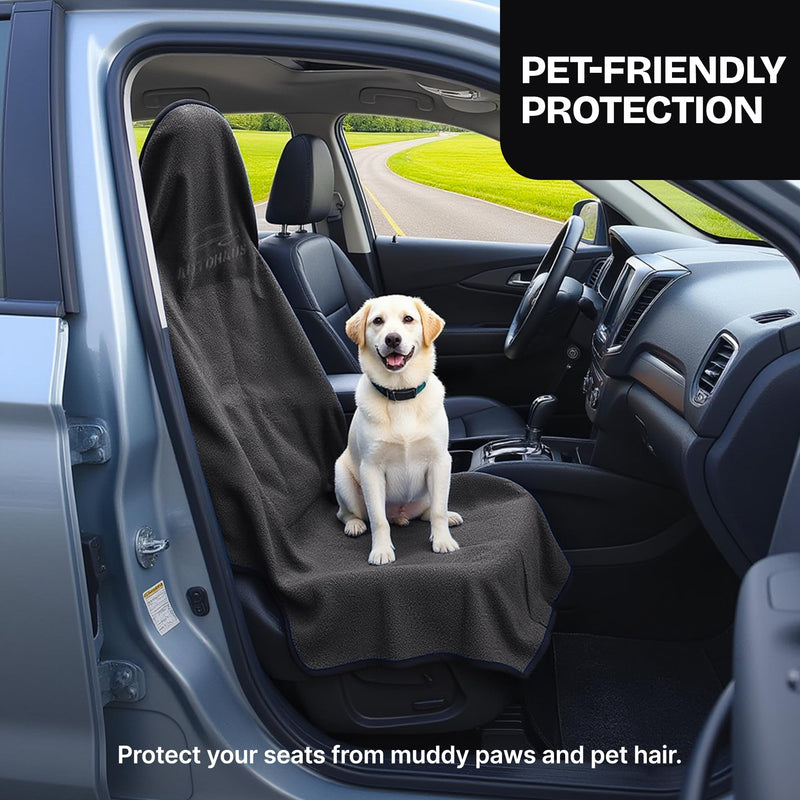 Sweat Towel Car Seat Cover – Terry Cloth Waterproof Sweatproof Protector for Gym, Sweat, Pets – Quick-Dry Washable Universal Fit Front Car Seat Towel Cover for SUVs, Trucks, Jeep Black
