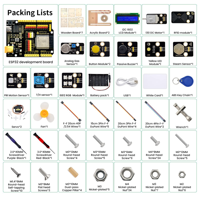KEYESTUDIO IOT ESP32 Smart Home Starter Kit for Arduino and Python,Electronics Home Automation Coding Kit, Wooden House DIY Sensor Kit STEM Educational Set for Adults Teens 15+