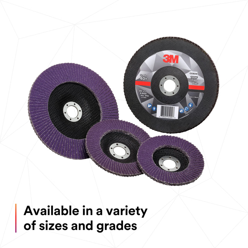 3M Flap Disc 769F, Type 27, 80+, 4-1/2 in x 7/8 in, High Performance Abrasive, Ceramic Precision-Shaped Grain Grinding and Finishing Disc, Carbon Steel, Stainless Steel 4.5 in x 7/8 in T27, 80+