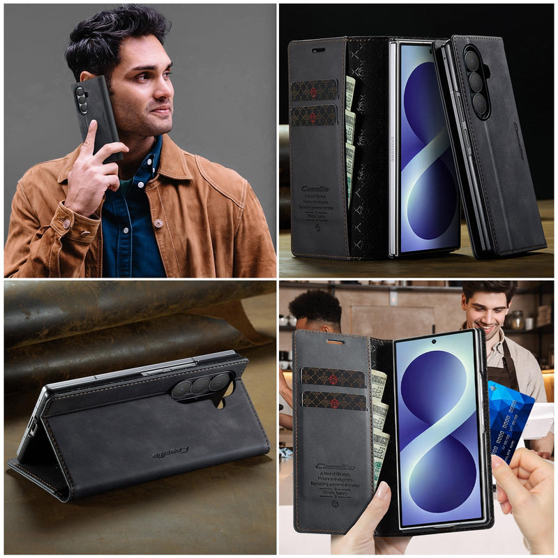 Wallet Case for Samsung Galaxy Z Fold 8 Ultra Leather Wallet Flip Cover with Card Holder, Kickstand, Magnetic Closure, RFID Blocking TPU Shockproof Phone Case Compatible with, Black