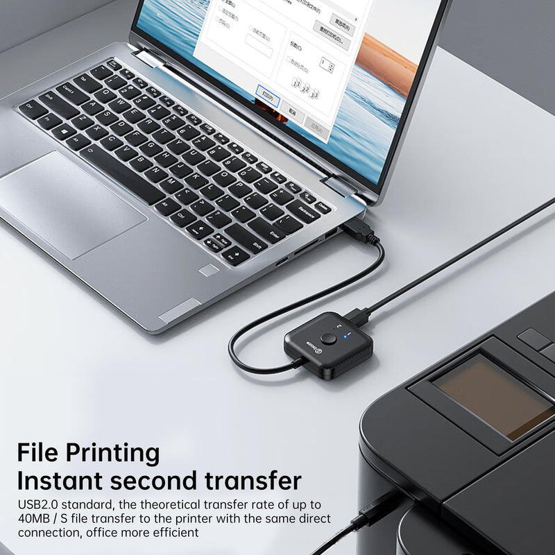 USB 2.0 Switch 2 in 1 Out & 1 in 2 Out - Bi-Directional USB Sharing Switch for Printer, Keyboard, Mouse, Scanner & Flash Drive - 2-Port KVM Switch Box for Two Computers