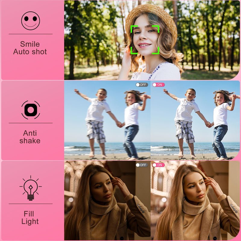Digital Camera Dual Screen Kids Camera 4K 48MP with Autofocus & 16X Zoom, Internal Battery, 64GB SD Card Included | Portable Selfie Camera for Teens Children, Starter Vlogging Cameras Black