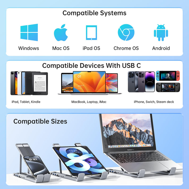 Laptop Docking Station Stand with 4K HDMI, 8 in 1 USB C Hub PD 100W/ USB 3.0/ TF/SD Card Reader, Tablet Dock Station for MacBook Pro/Air, Dell, HP, Lenovo ThinkPad, Dell, HP, ASUS, Chromebook M57