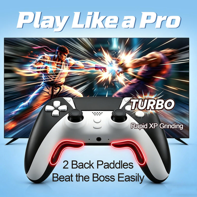 Enstixsm 2 Pack for PS4 Controller,Wireless Dual Remote Shock Control for PS4 Slim Pro,ALPS Zero Drift Sticks Game Control,PC Gaming Turbo Back Paddles Gamepad,Alternative Original,Black White