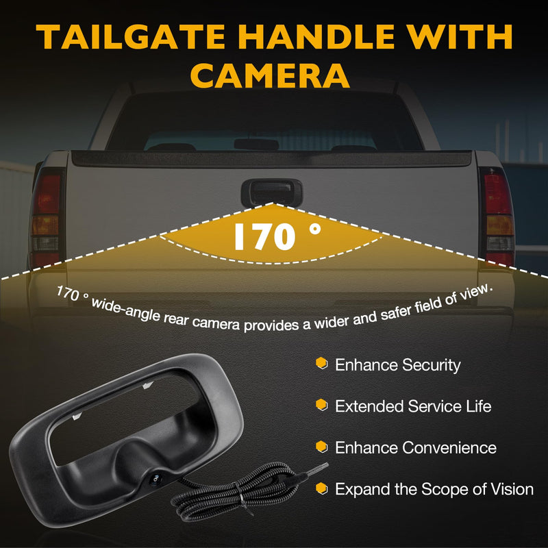 Tailgate Handle with Backup Camera, Pickups Reverse Rear View Backup Camera, Compatible with 1999-2007 Chevy Silverado GMC Sierra 1500 2500 3500, Replaces#15997911 15228539 Tailgate Backup Camera