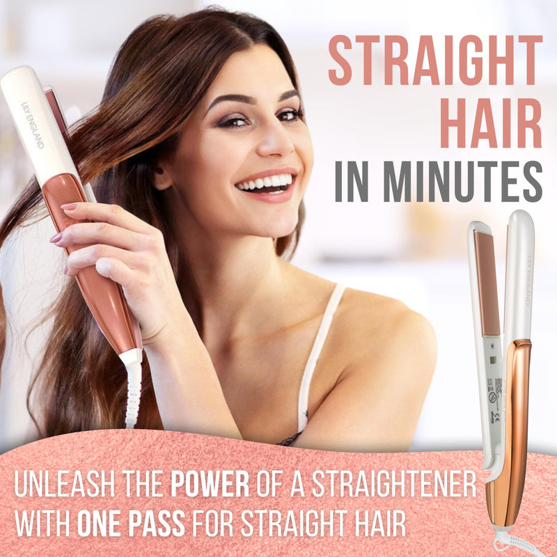 Lily England Hair Straighteners for Women, 2-in-1 Flat Iron & Curler Rose Gold