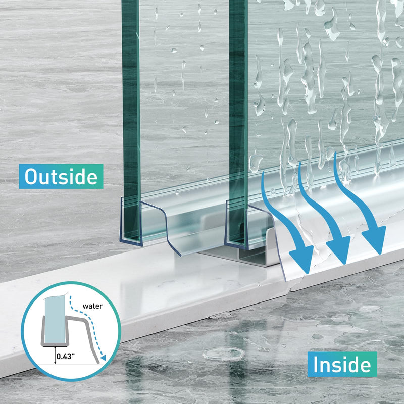 Sliding Shower Door Bottom Seal, 2 PCS 3/8" x 36" Sliding Shower Door Sweep for 3/8Inch Glass, Frameless Glass Door Seal Strip Stop Shower Leaks and Create a Water Barrier For 3/8" Glass