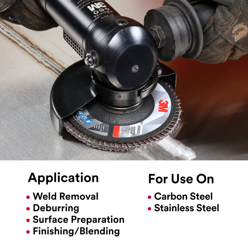 3M Flap Disc 769F, Type 27, 80+, 4-1/2 in x 7/8 in, High Performance Abrasive, Ceramic Precision-Shaped Grain Grinding and Finishing Disc, Carbon Steel, Stainless Steel 4.5 in x 7/8 in T27, 80+
