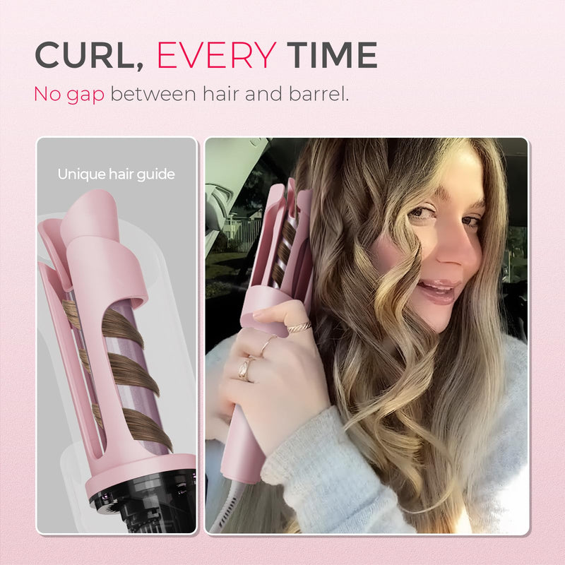 TYMO Hair Curler Automatic Rotating - CURLPRO, Curling Wand, Pink 1 inch | Ceramic Coating, Anti-Scald Curling Iron, Portable 500 Million Ionic, Dual Voltage, Beach Waver, Lightweight for Travel