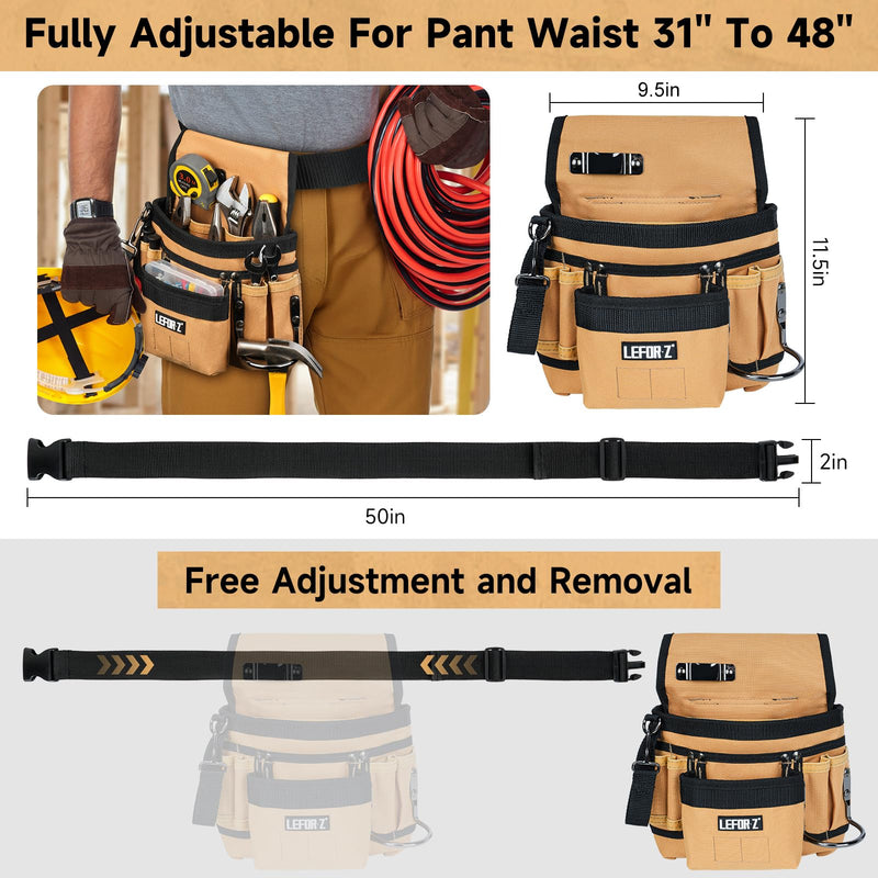Tool Belt,Magnetic Tool Pouch,14-Pockets Tool Belts for Men,Detachable & Adjustable Tool Pouch belt for Electrician,Carpenter,Construction,Work Apron,Utility Belt,Black-Brown Black&brown
