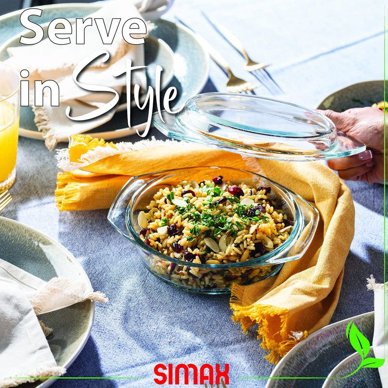 Simax Casserole Dish With Lid, 24 Ounce Round Glass Cookware, Oven and Microwave Safe Borosilicate Glass, Made In Europe 0.75 Qt 0.75 Quart