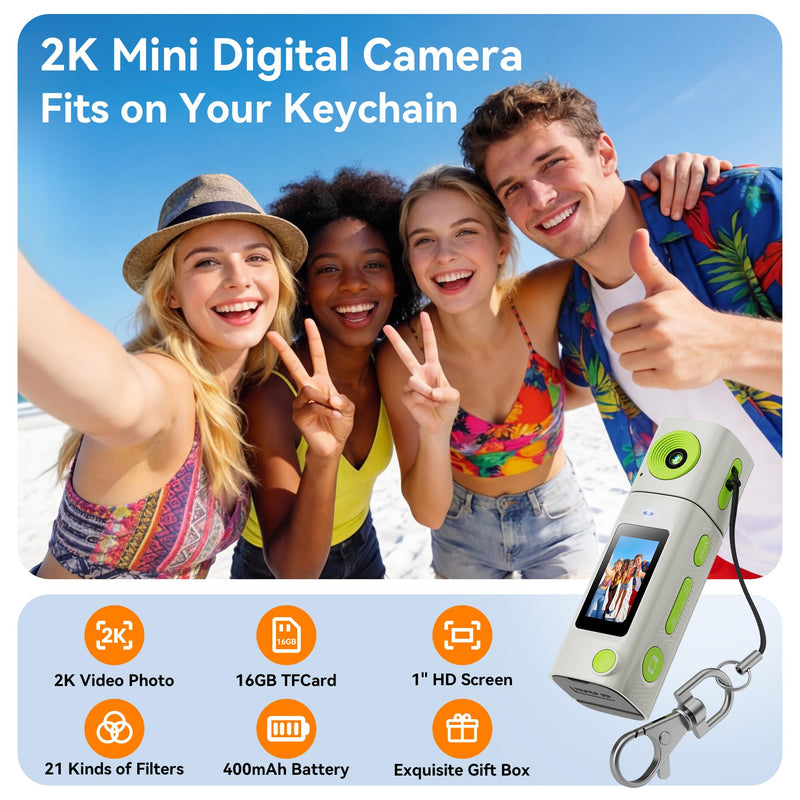 Mini Keychain Digital Camera:2K Digital Mini Camera with 16GB Card,Vintage Keychain Video Camera, 1" HD LCD Display, 400mAh Battery Portable Small Cameras with Elegant Gift Box Retro Monster